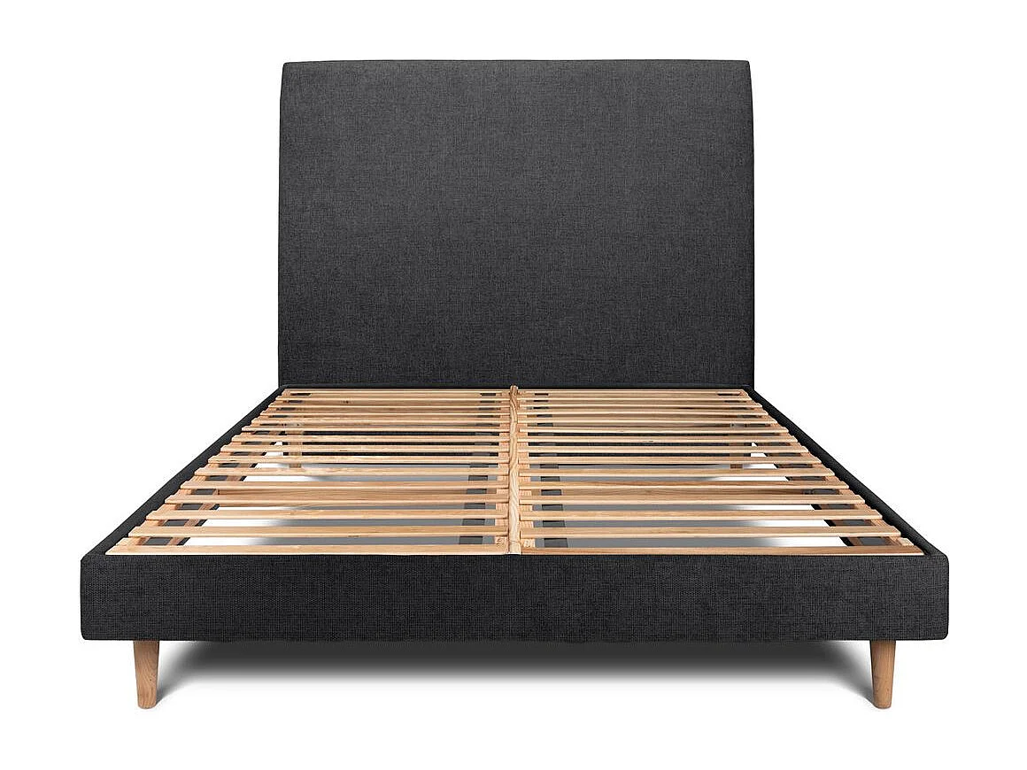 Lit 180x200cm avec tête de lit tapissier tissu et sommier kit Noir - Hauteur totale : 29cm