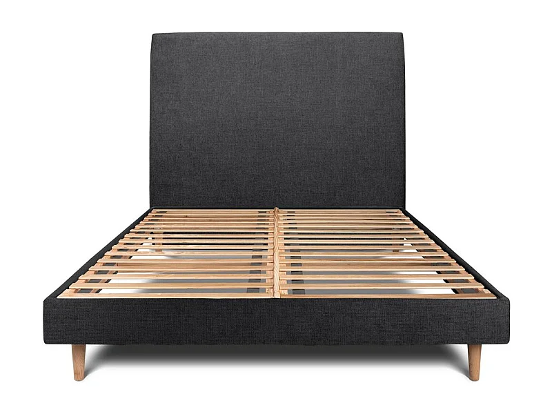 Lit 180x200cm avec tête de lit tapissier tissu et sommier kit Noir - Hauteur totale : 29cm