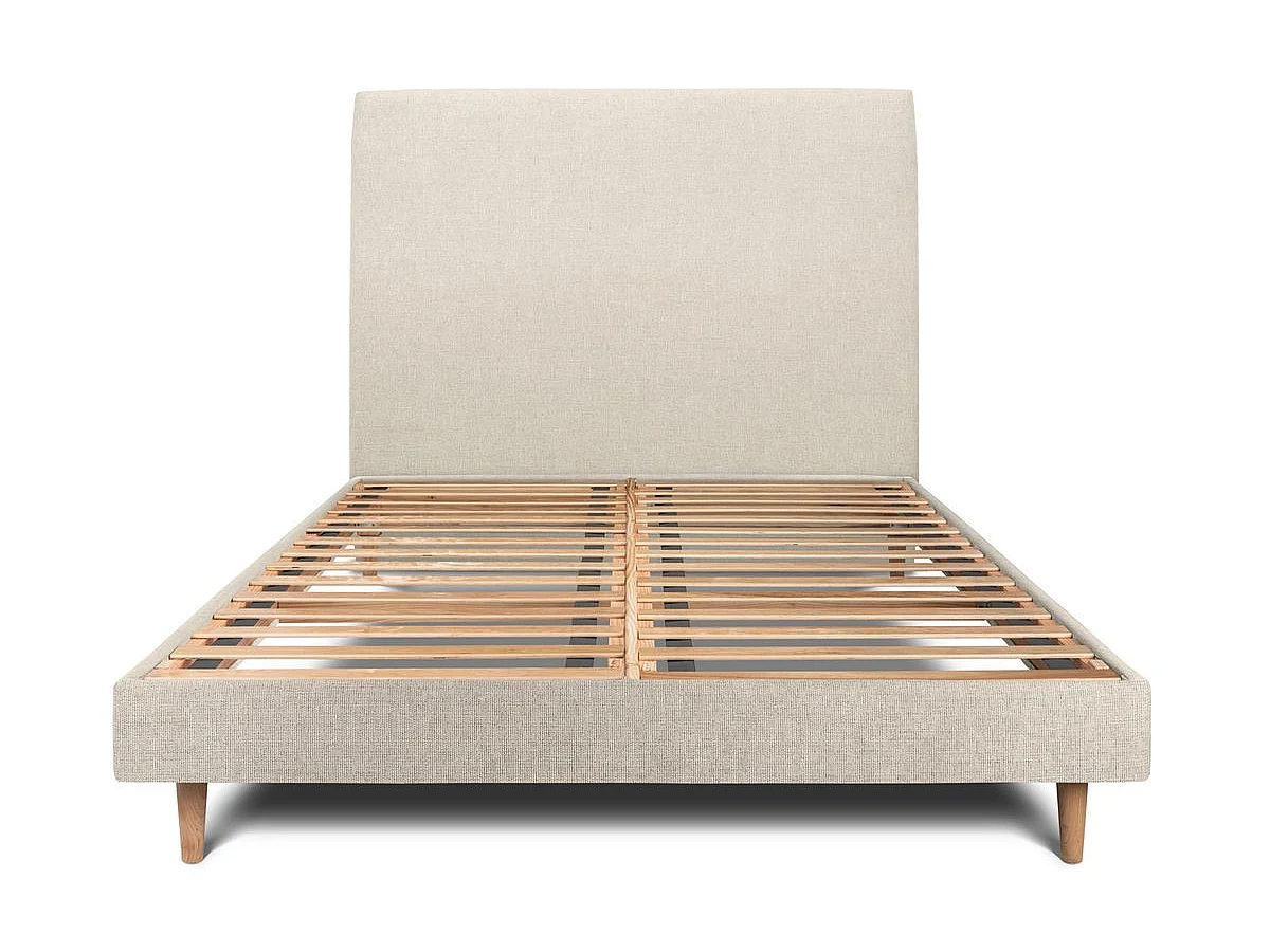 Lit 180x200cm avec tête de lit tapissier tissu et sommier kit Beige clair - Hauteur totale : 29cm