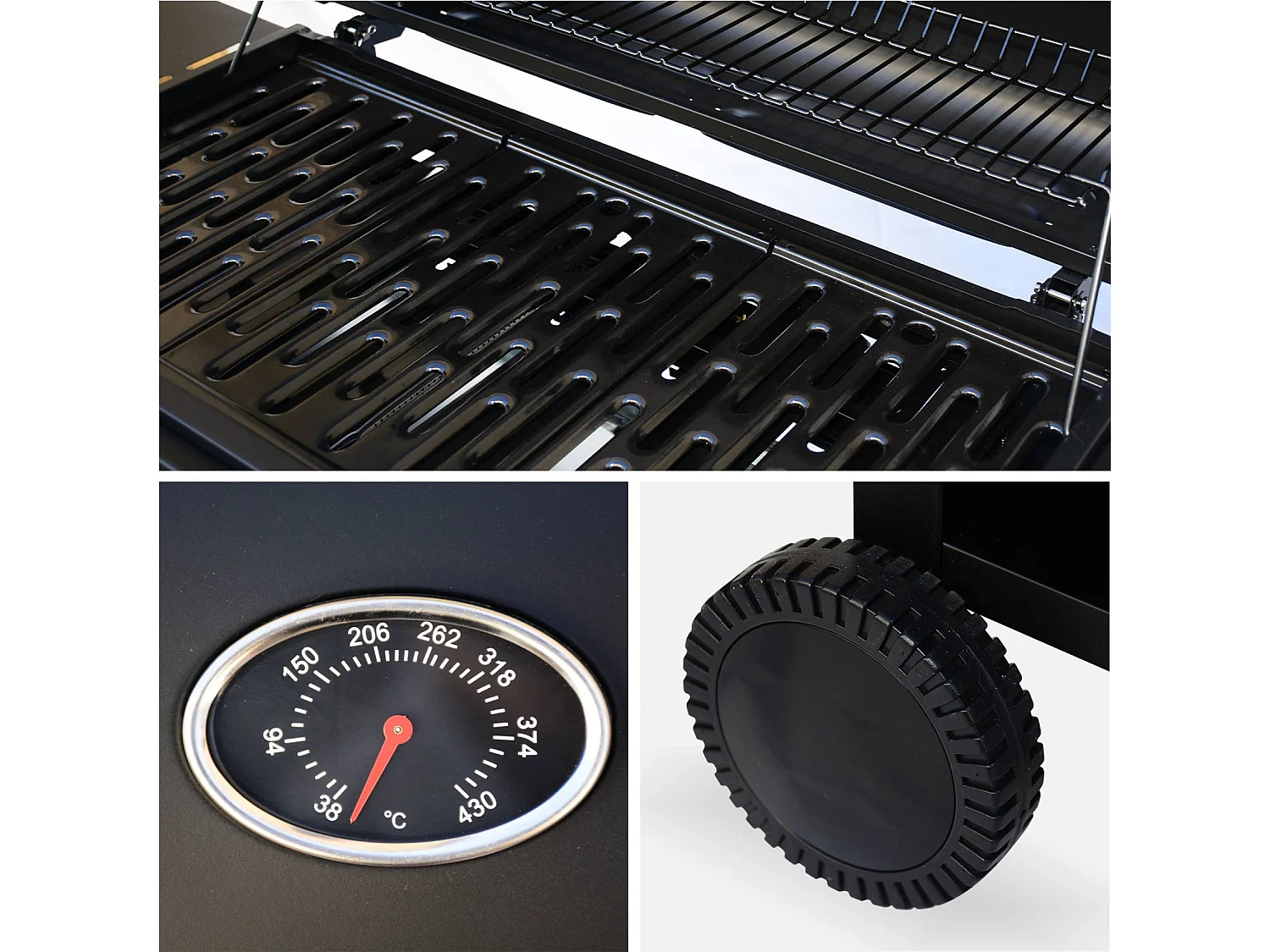 Barbecue gaz - Treville - Barbecue 7 brûleurs dont 1 feu latéral noir. avec thermomètre et housse