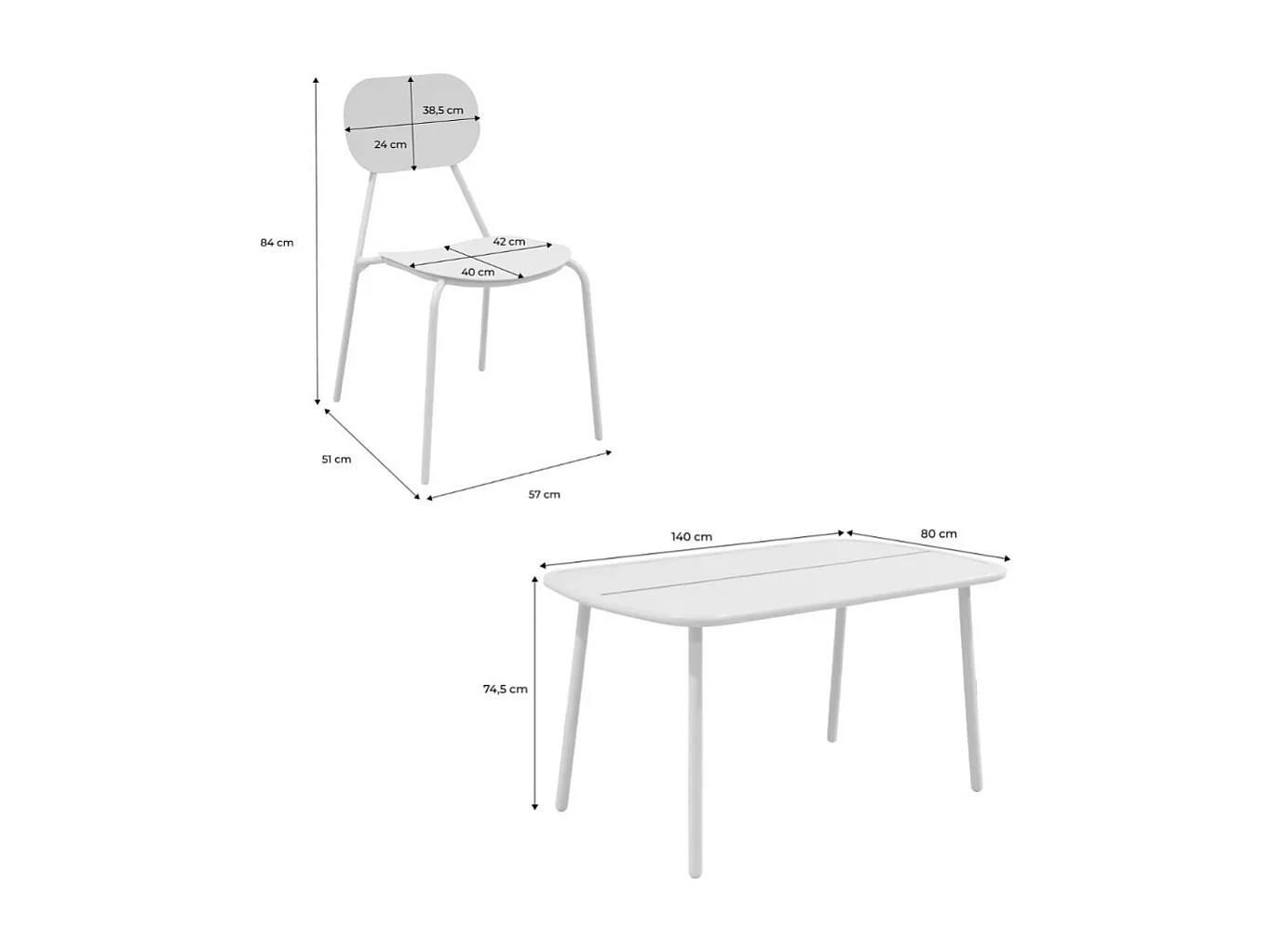 Table de jardin aluminium + 4 assises gris - Avelia