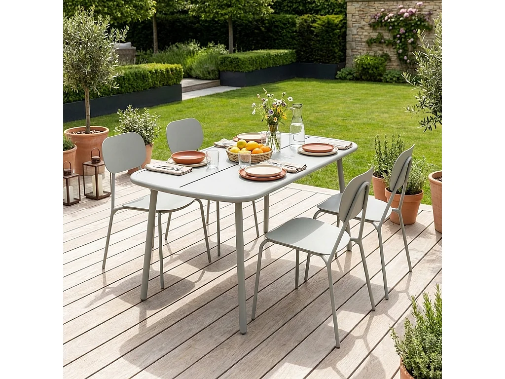 Conjunto mesa de jardín de aluminio, 4 sillas gris