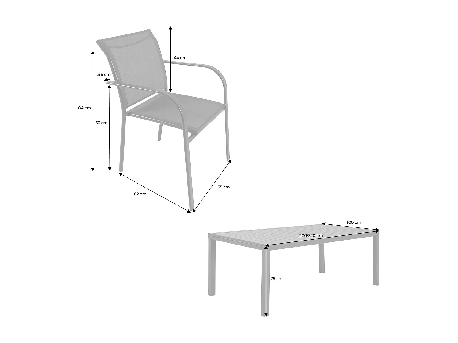 Table de jardin extensible aluminium + 10 assises blanc - Elora / Amara