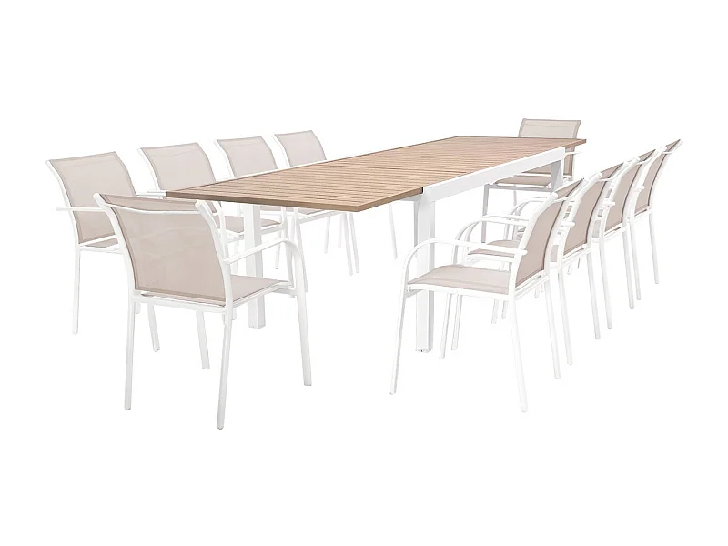 Table de jardin extensible aluminium + 10 assises blanc - Elora / Amara