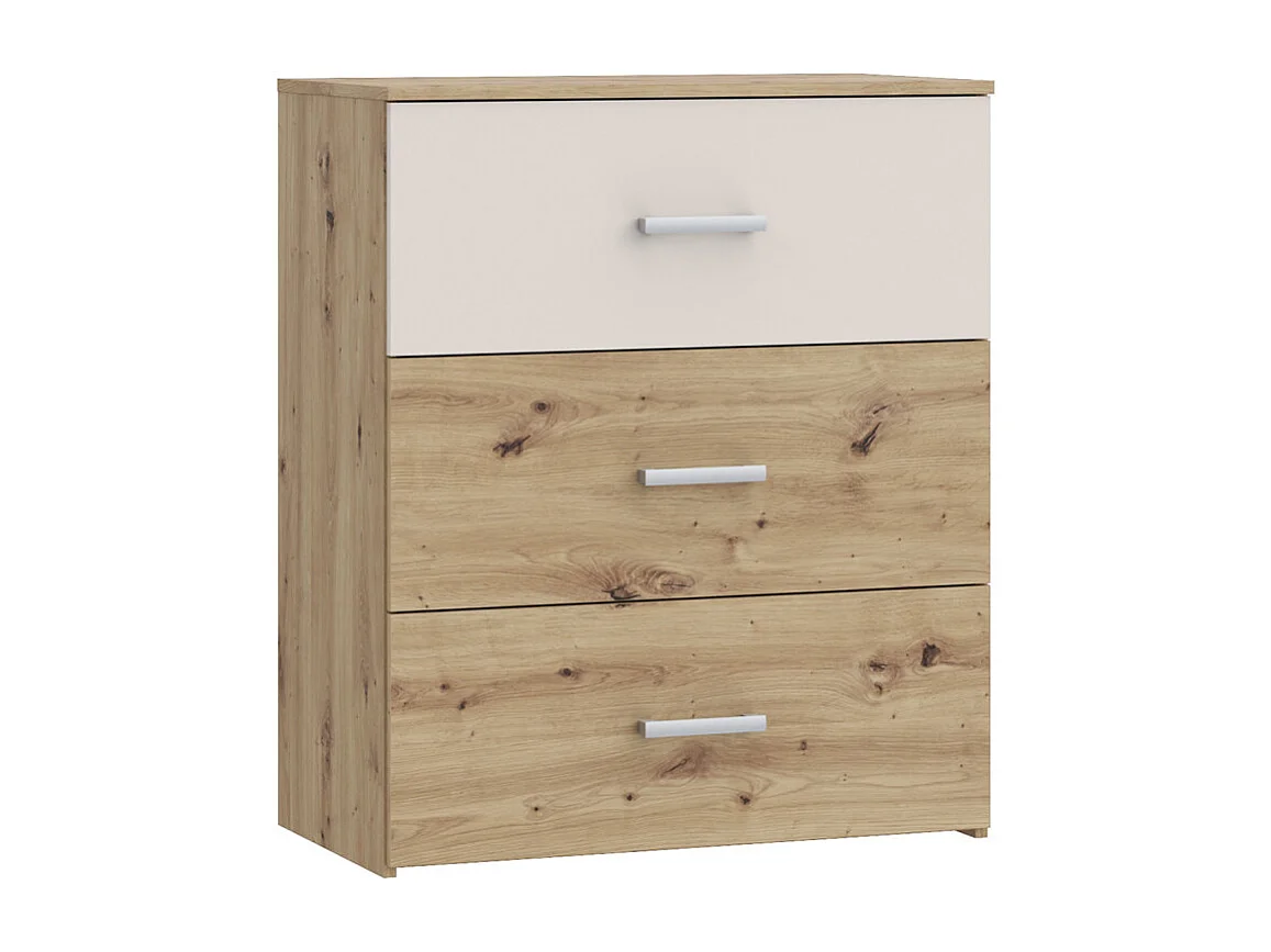 Commode L. 75 cm décor chêne et sable avec 3 tiroirs - DODOMA