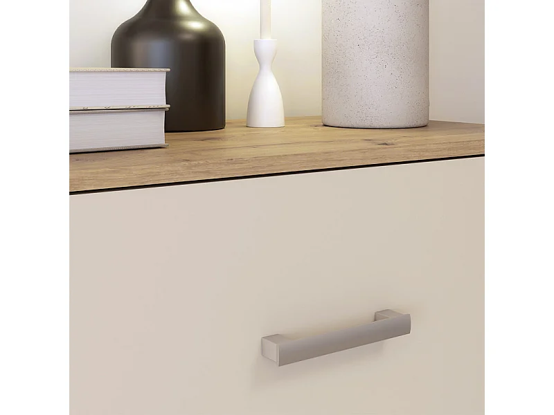 Commode L. 75 cm décor chêne et sable avec 3 tiroirs - DODOMA