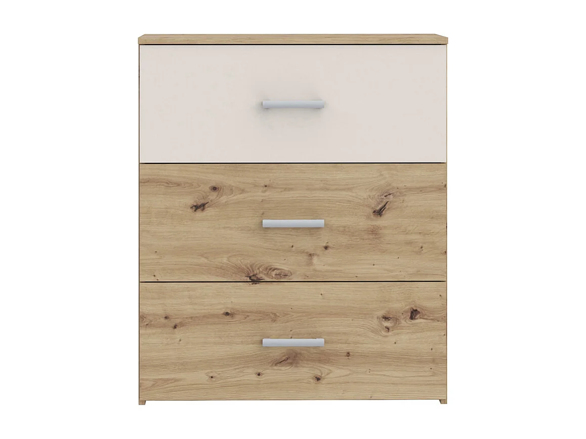 Commode L. 75 cm décor chêne et sable avec 3 tiroirs - DODOMA