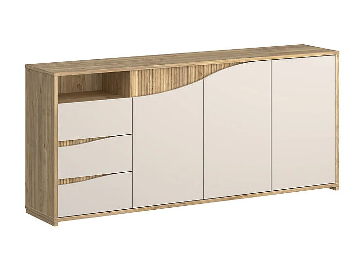 Buffet 204 cm décor tasseaux bois et sable avec vagues - RIVAGE