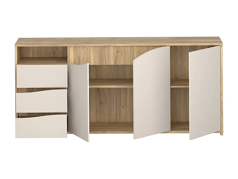 Buffet 204 cm décor tasseaux bois et sable avec vagues - RIVAGE