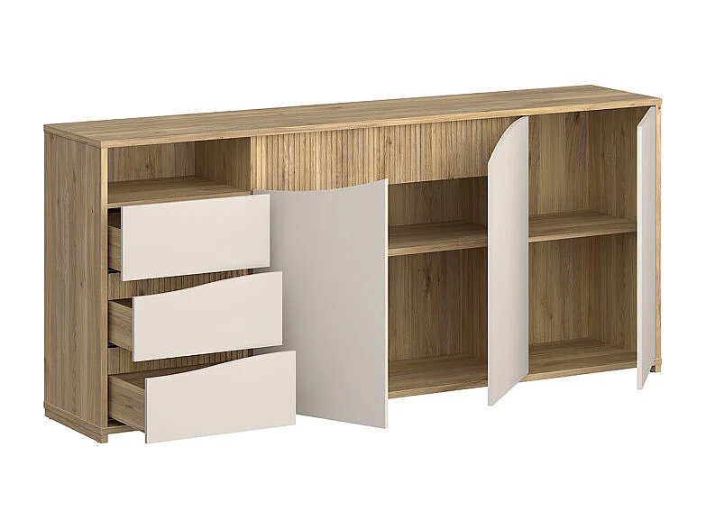 Buffet 204 cm décor tasseaux bois et sable avec vagues - RIVAGE