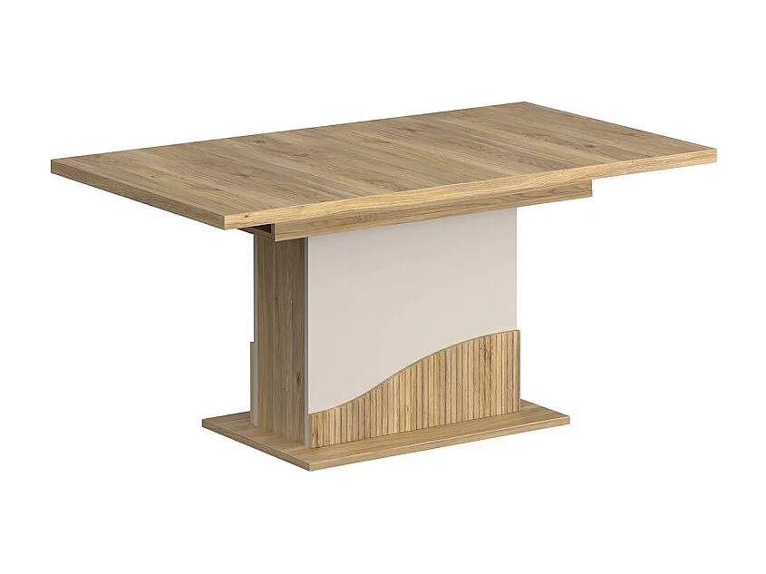 Table extensible 160 à 200 cm pied central décor tasseaux bois - RIVAGE