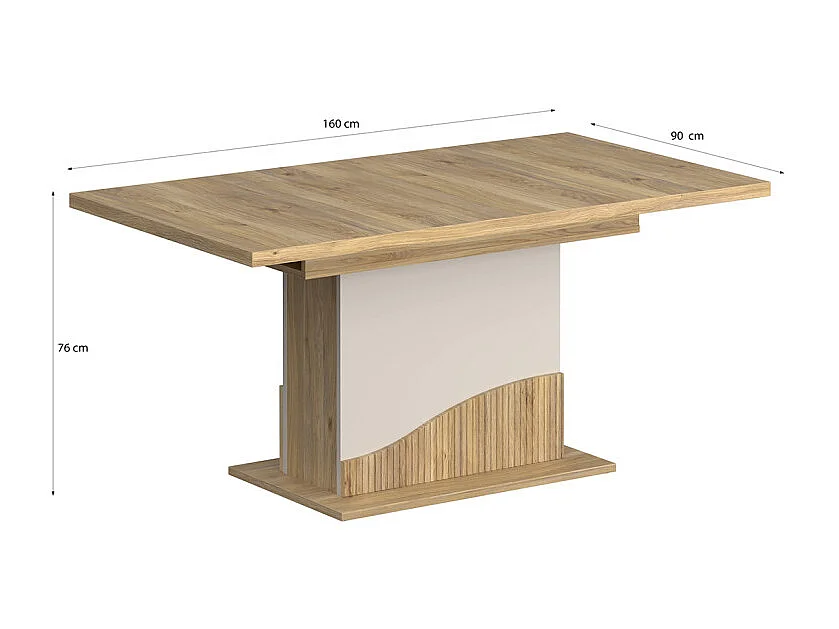 Table extensible 160 à 200 cm pied central décor tasseaux bois - RIVAGE