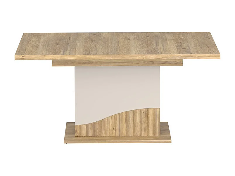 Table extensible 160 à 200 cm pied central décor tasseaux bois - RIVAGE