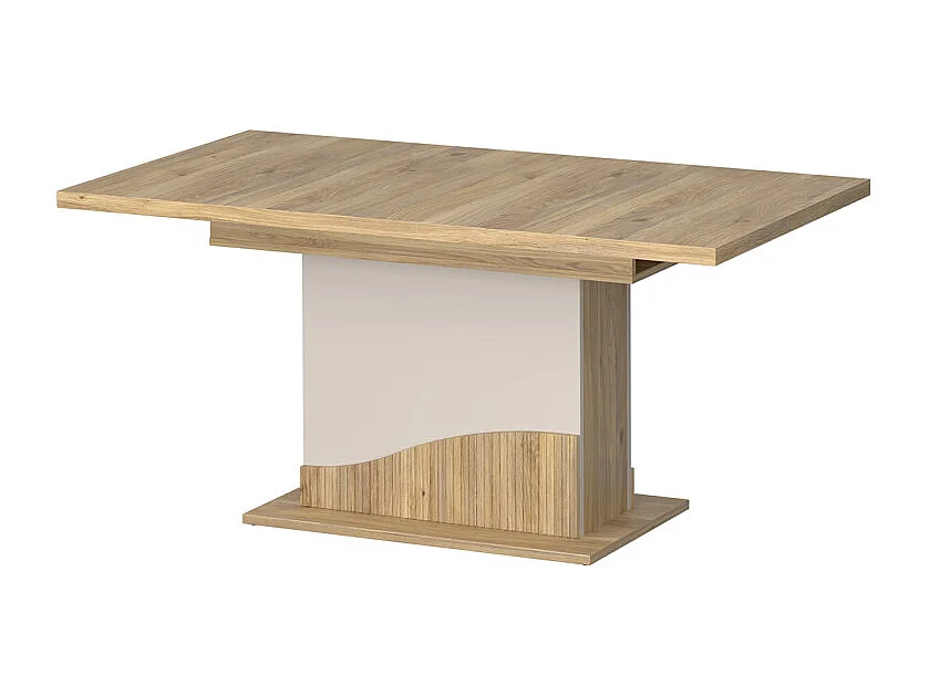 Table extensible 160 à 200 cm pied central décor tasseaux bois - RIVAGE