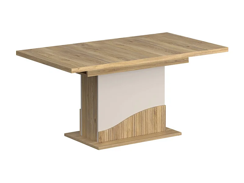 Table extensible 160 à 200 cm pied central décor tasseaux bois - RIVAGE