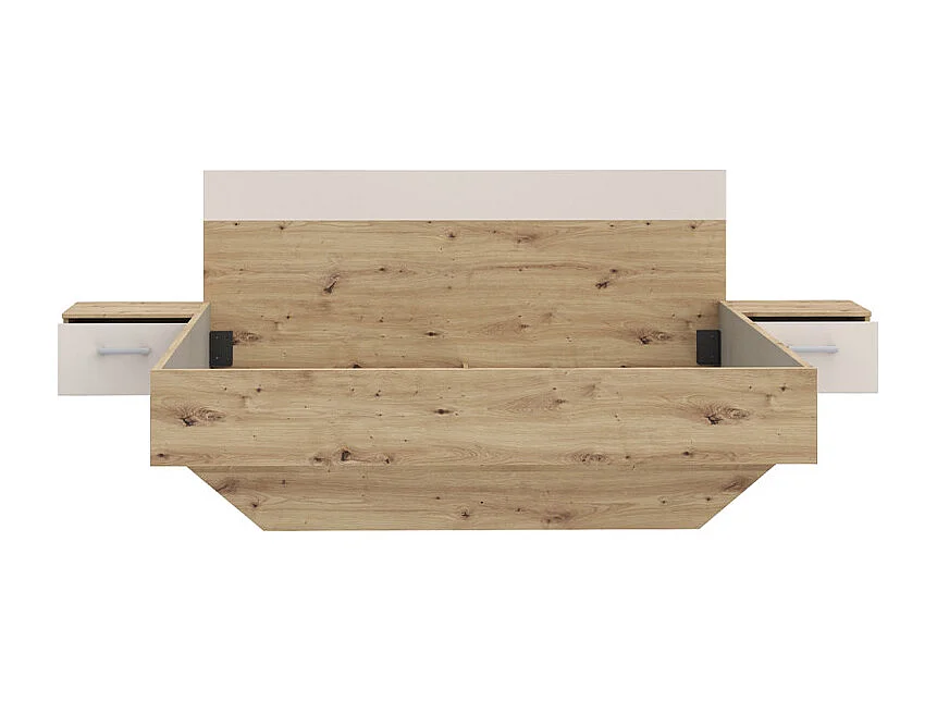 Lit 160 x 200 cm décor chêne et sable avec tables de chevet - DODOMA