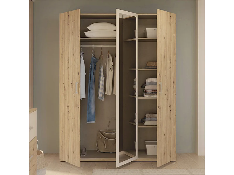Armoire H. 210 cm décor chêne et sable avec portes battantes - DODOMA