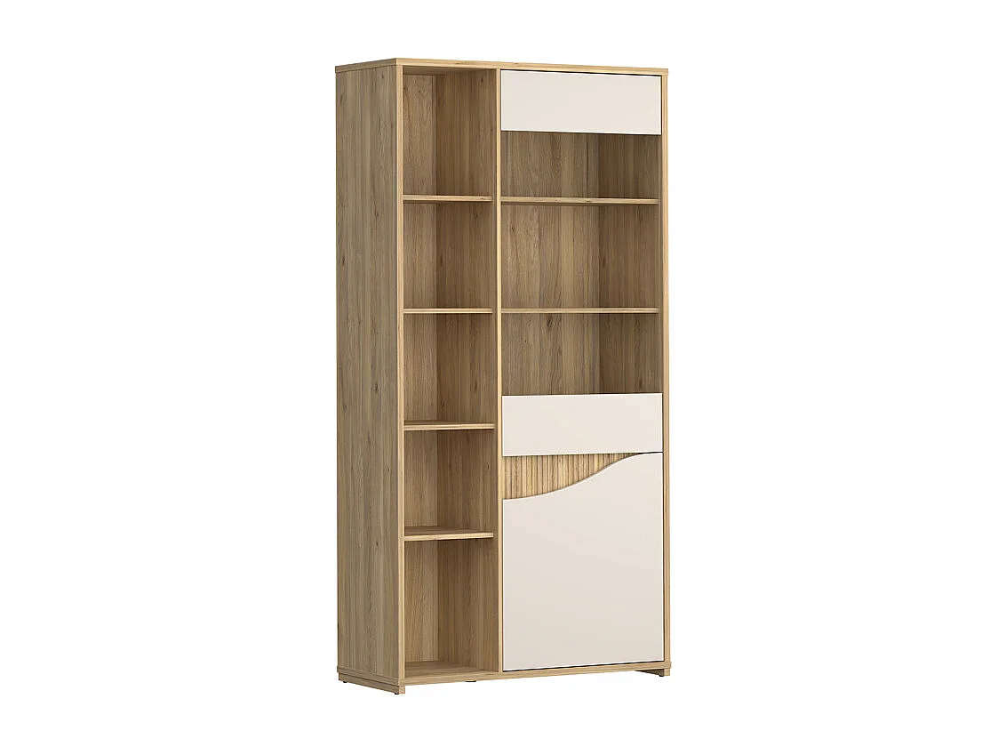 Vaisselier vitré décor tasseaux bois et sable avec vagues - RIVAGE