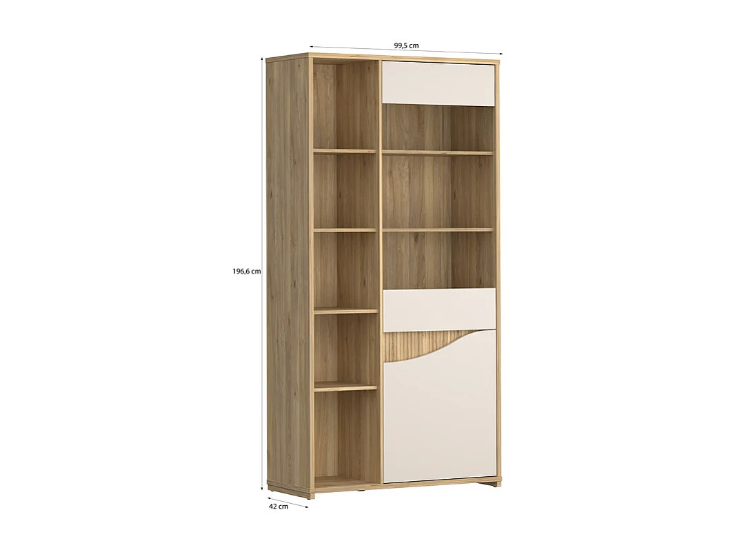 Vaisselier vitré décor tasseaux bois et sable avec vagues - RIVAGE