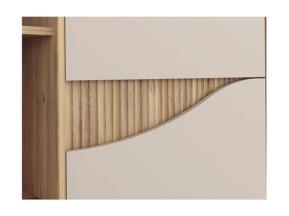 Vaisselier vitré décor tasseaux bois et sable avec vagues - RIVAGE