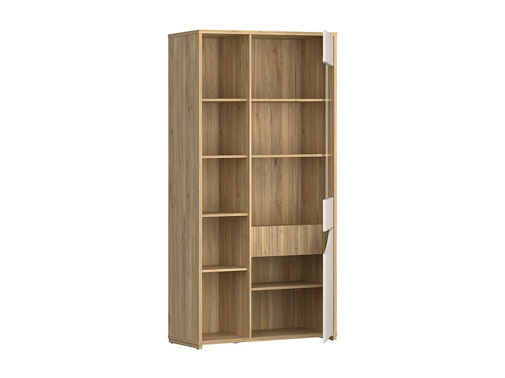 Vaisselier vitré décor tasseaux bois et sable avec vagues - RIVAGE