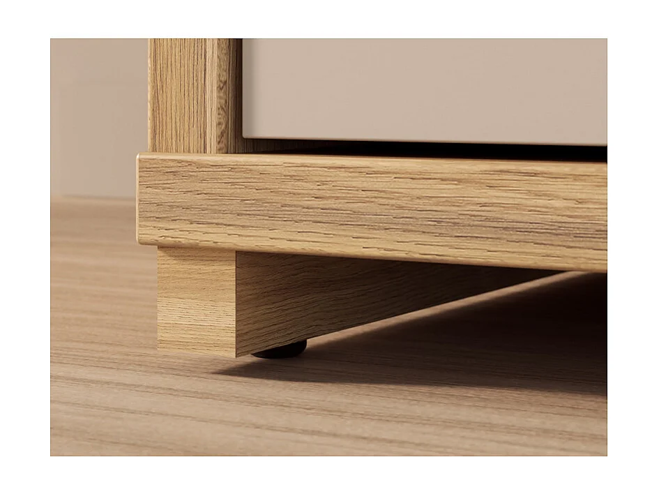 Vaisselier vitré décor tasseaux bois et sable avec vagues - RIVAGE