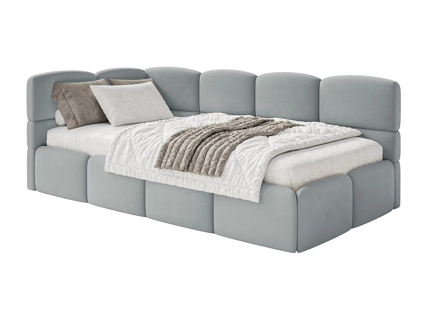 Lit ado 120x200 cm – tête de lit à gauche – matelas & coffre de rangement – velours gris – CLOUDY
