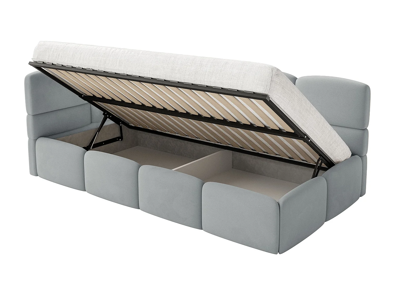 Lit ado 120x200 cm – tête de lit à gauche – matelas & coffre de rangement – velours gris – CLOUDY