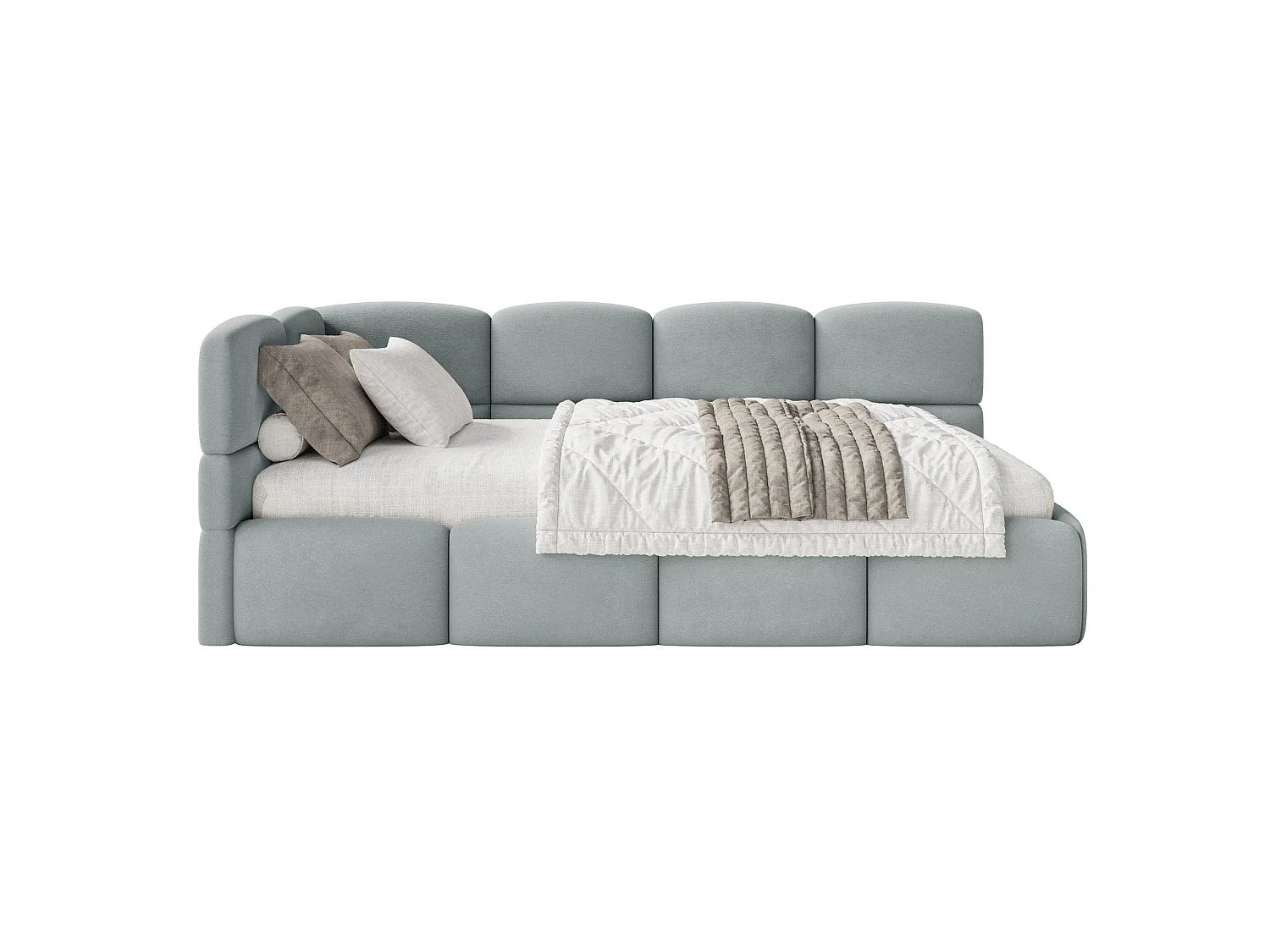 Lit ado 120x200 cm – tête de lit à gauche – matelas & coffre de rangement – velours gris – CLOUDY