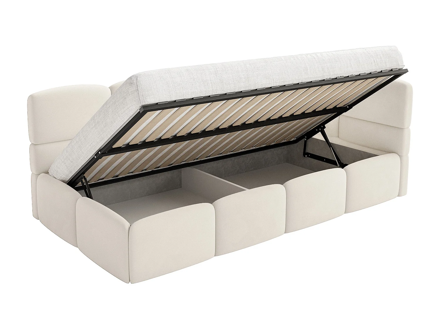 Lit ado 120x200 cm – tête de lit à droite – matelas & coffre de rangement – velours crème – CLOUDY