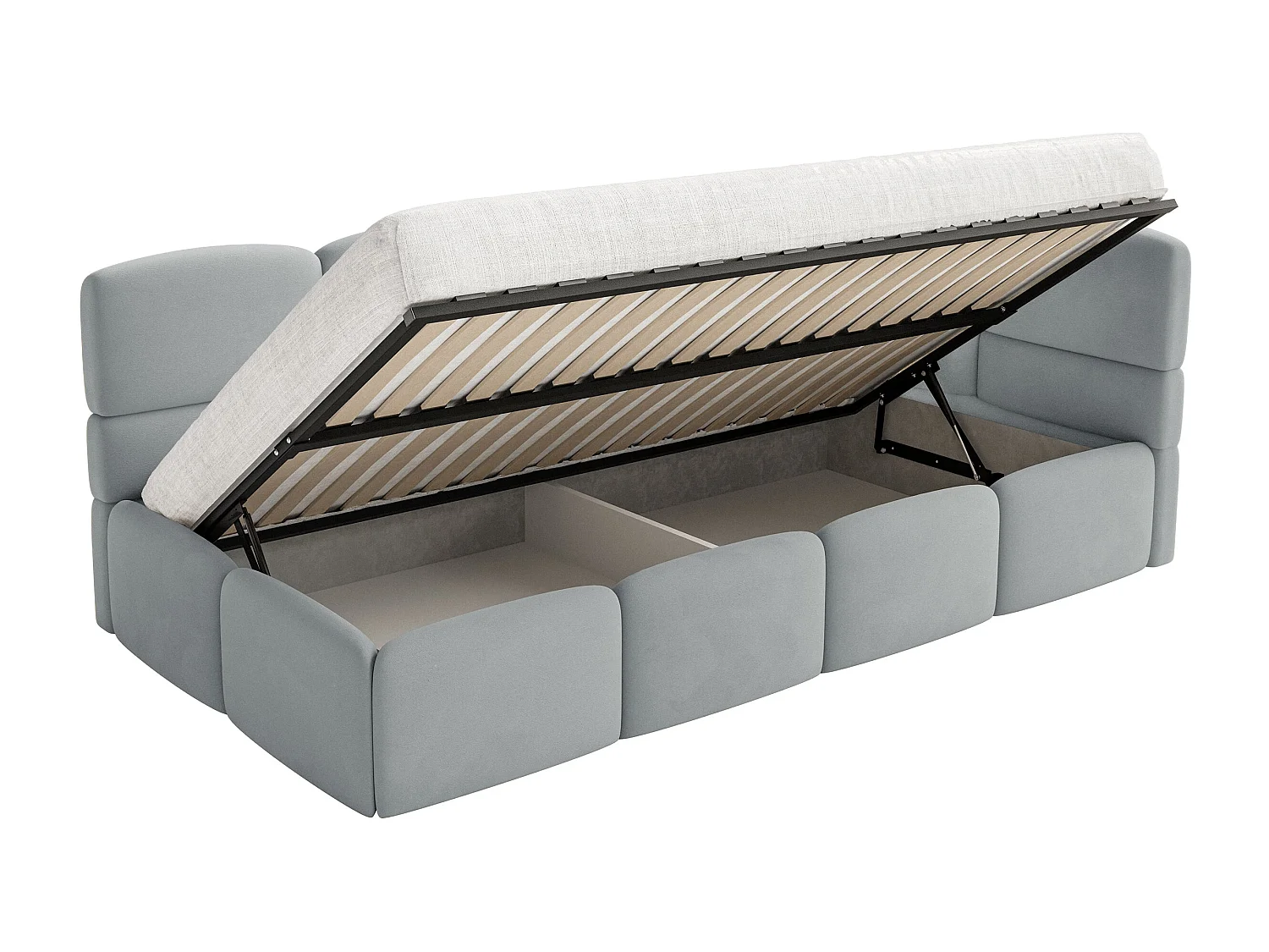 Lit ado 120x200 cm – tête de lit à droite – matelas & coffre de rangement – velours gris – CLOUDY