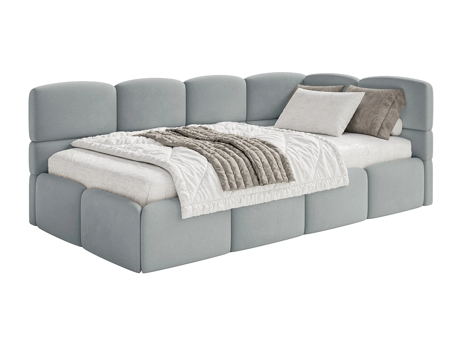 Lit ado 120x200 cm – tête de lit à droite – matelas & coffre de rangement – velours gris – CLOUDY
