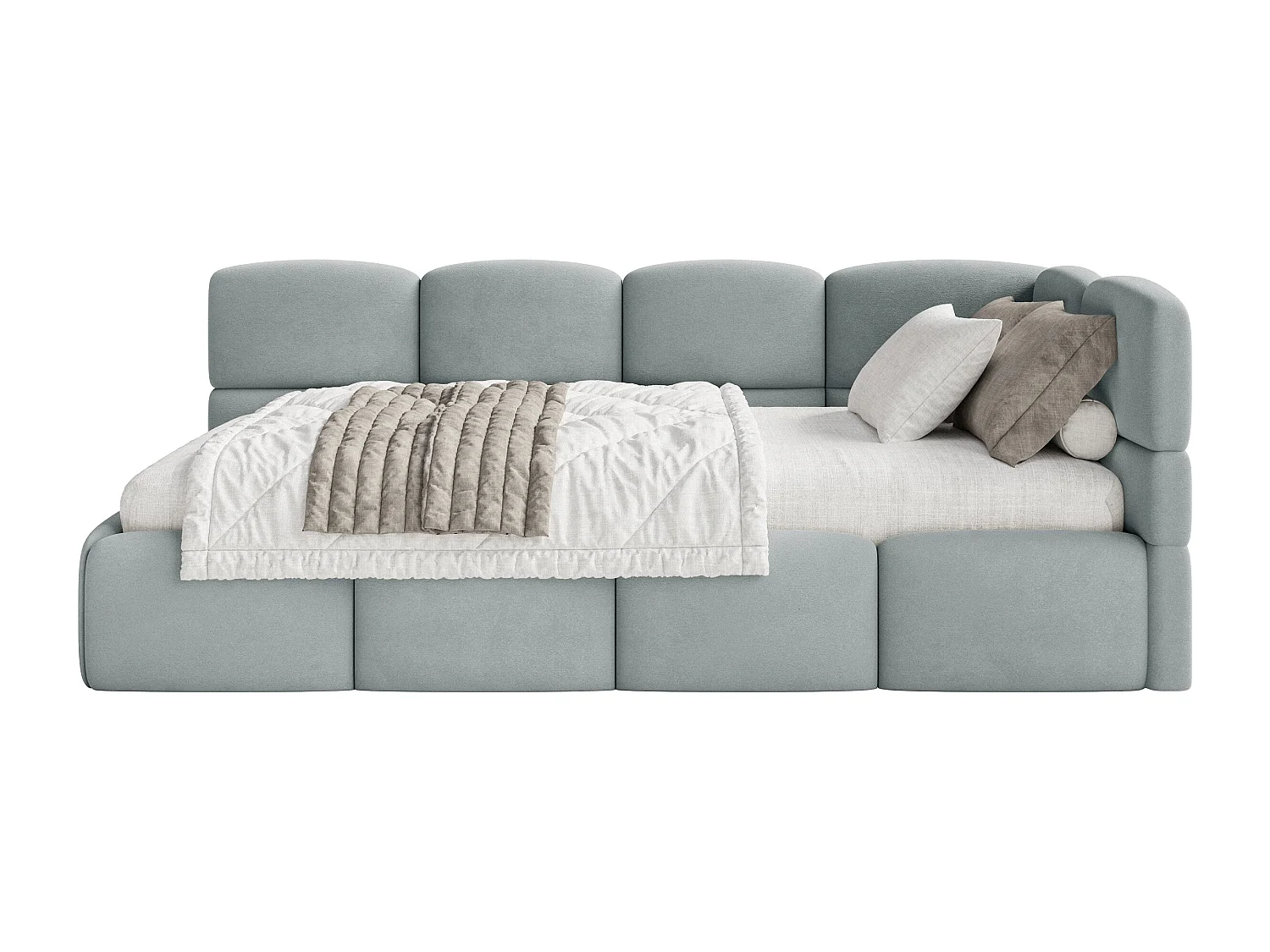 Tienerbed 120x200 – fluweel – Grijs – rechts – CLOUDY