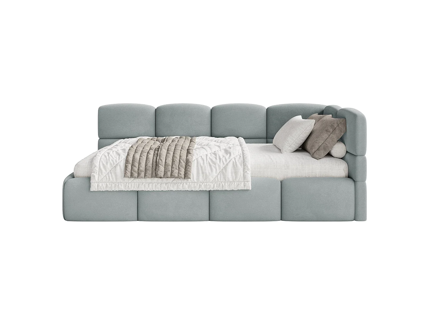 Lit ado 120x200 cm – tête de lit à droite – matelas & coffre de rangement – velours gris – CLOUDY