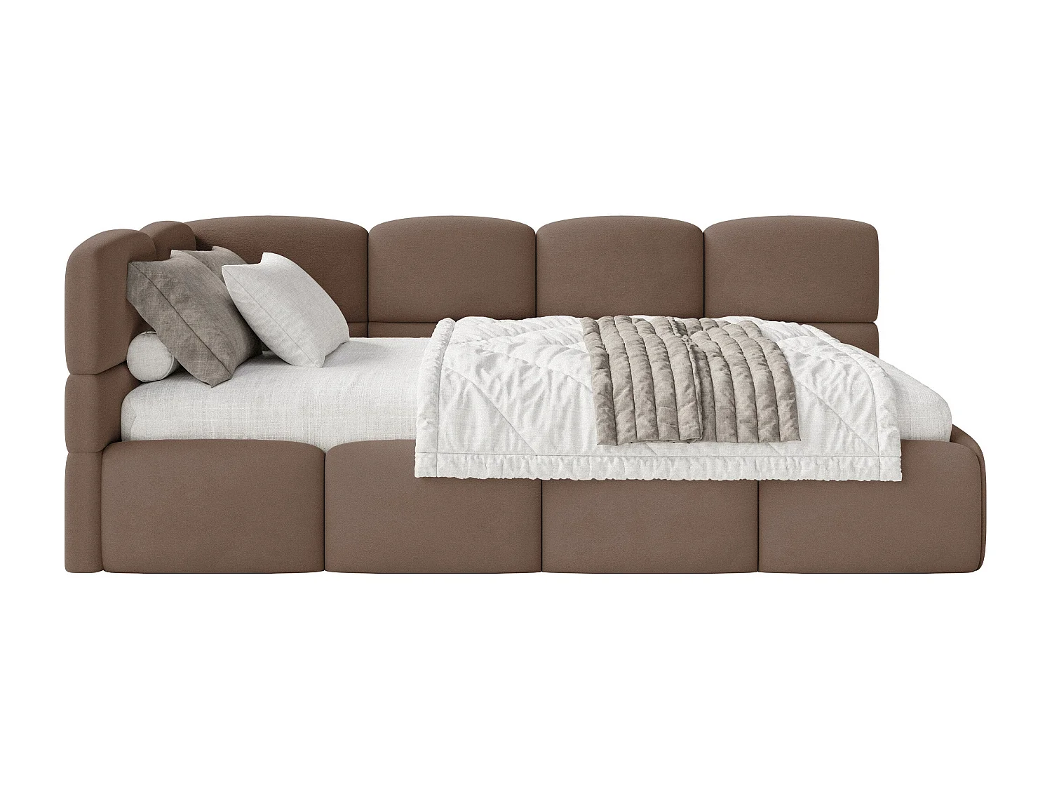Lit ado 120x200 cm – tête de lit à gauche – matelas & coffre de rangement – velours marron – CLOUDY