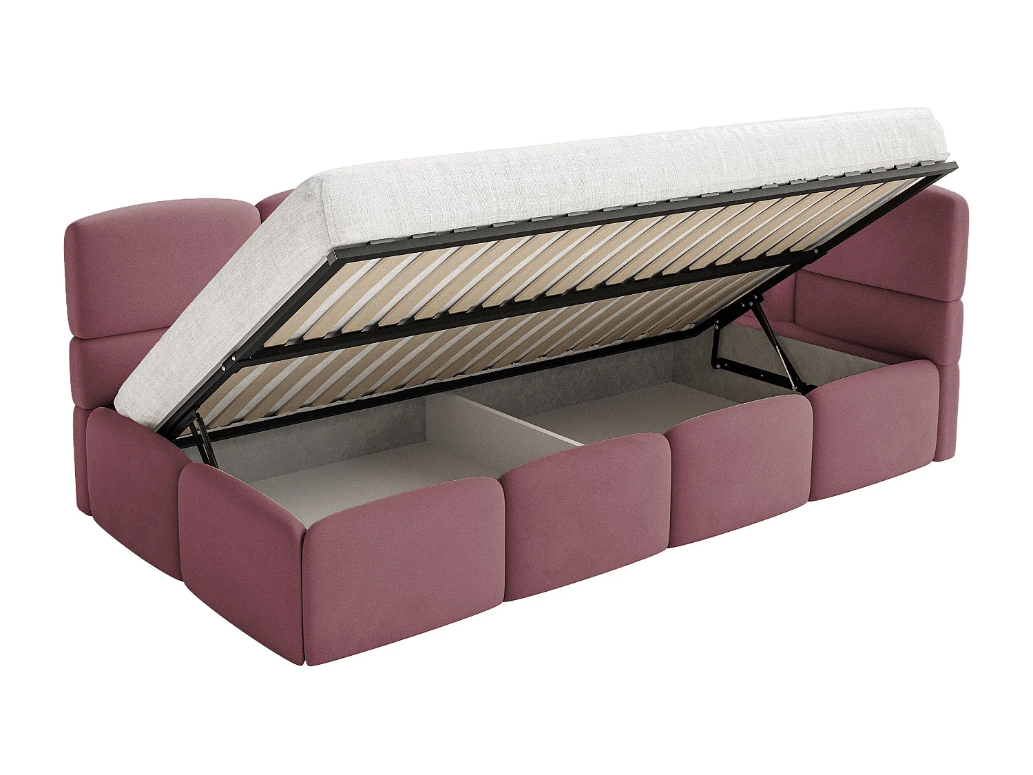Lit ado 120x200 cm – tête de lit à droite – matelas & coffre de rangement – velours rose – CLOUDY