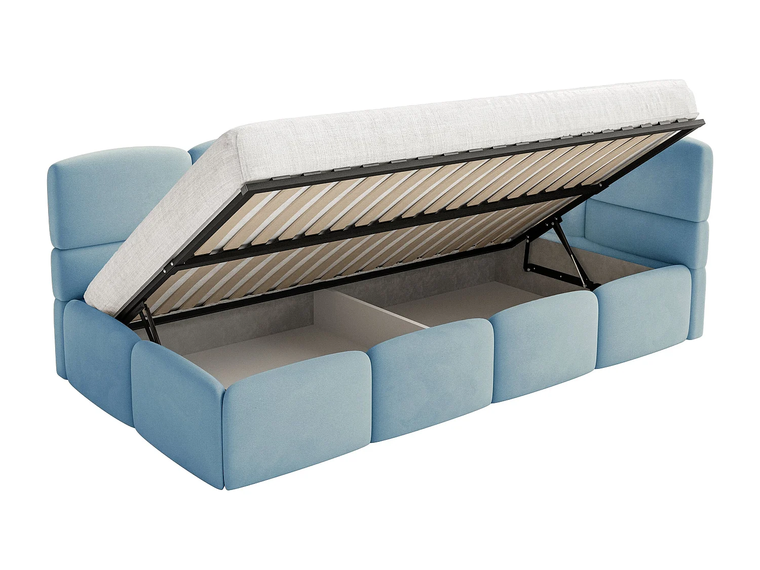 Tienerbed 120x200 – fluweel – Lichtblauw – rechts – CLOUDY