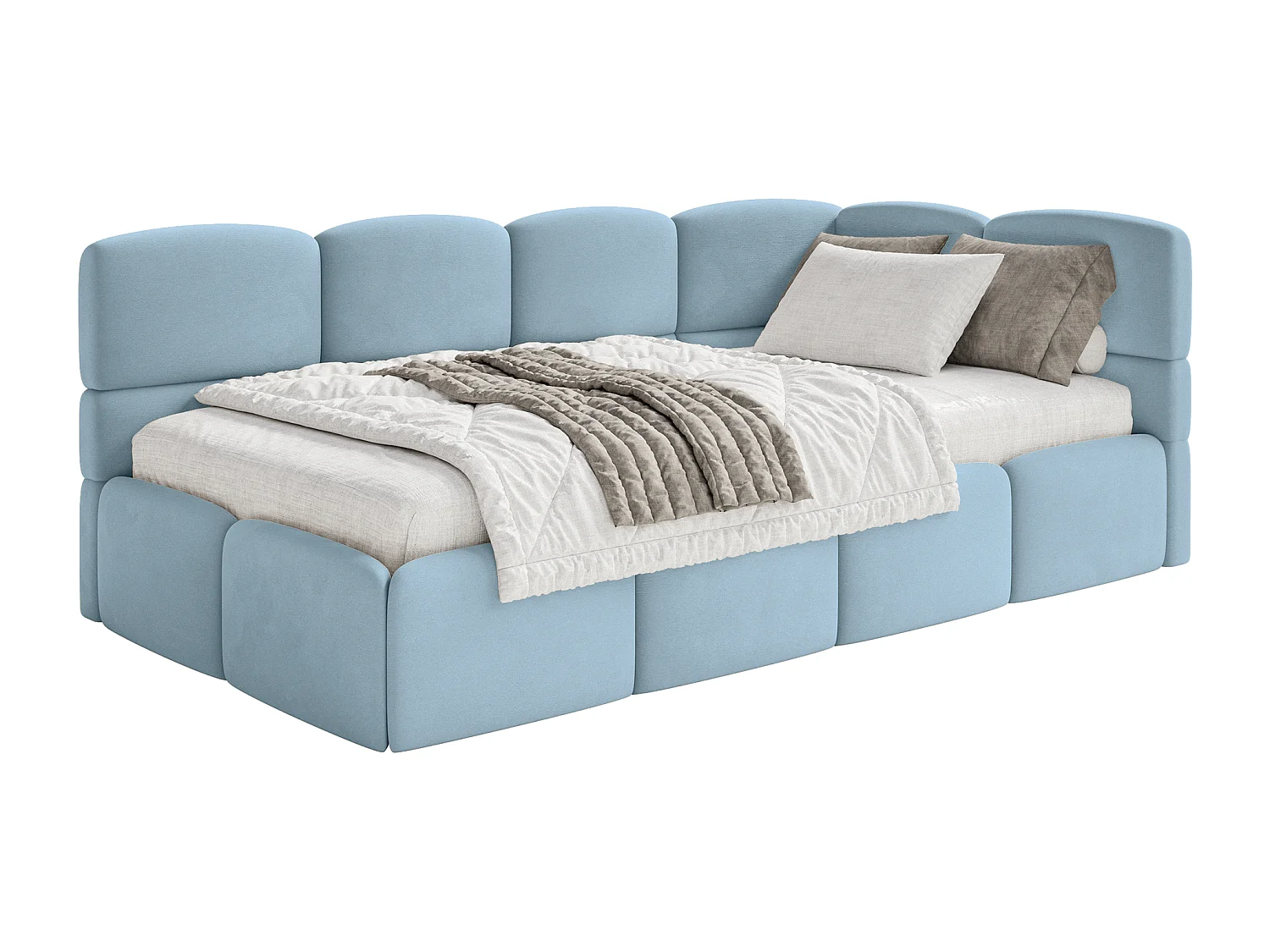Tienerbed 120x200 – fluweel – Lichtblauw – rechts – CLOUDY