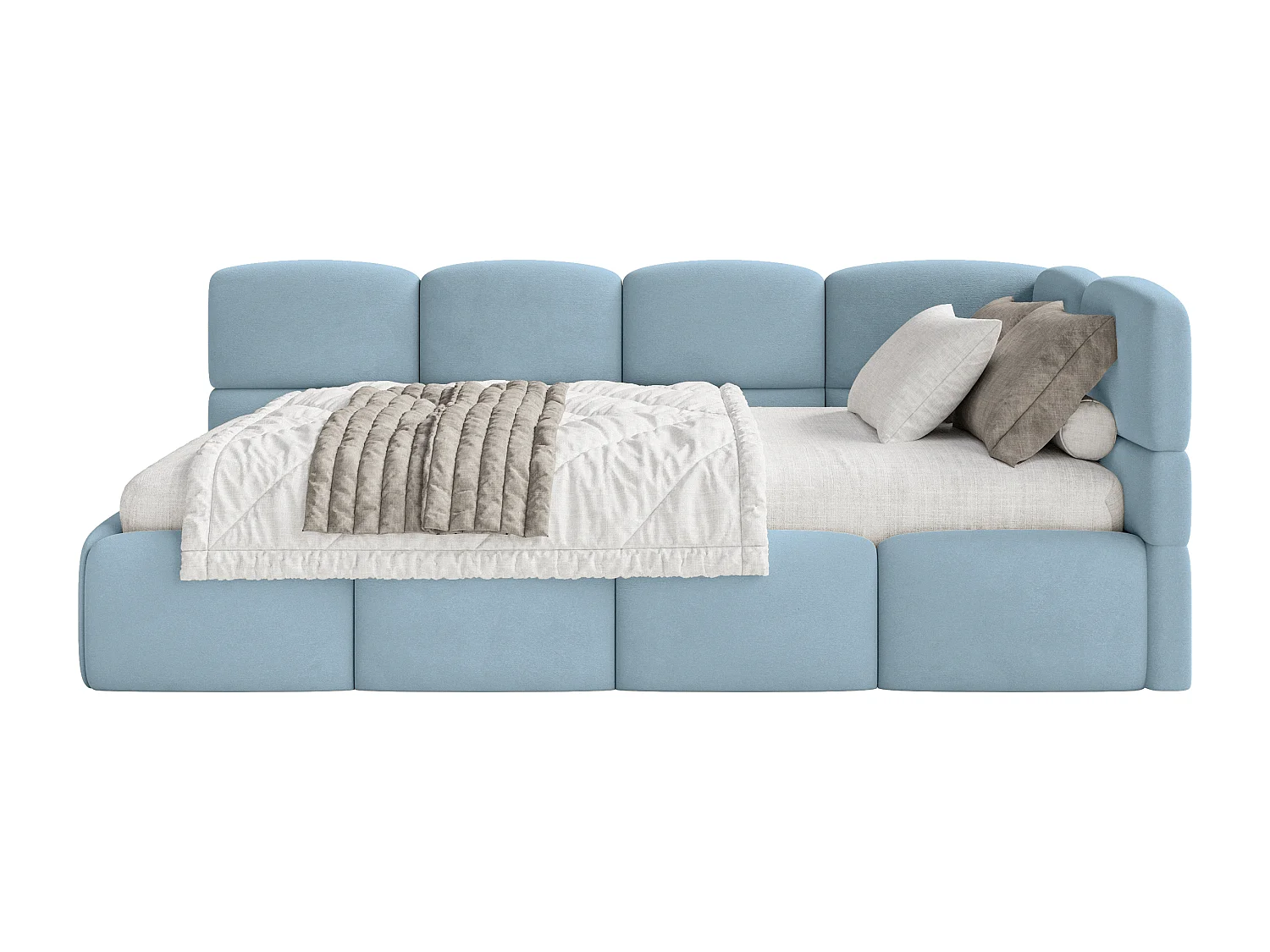 Tienerbed 120x200 – fluweel – Lichtblauw – rechts – CLOUDY
