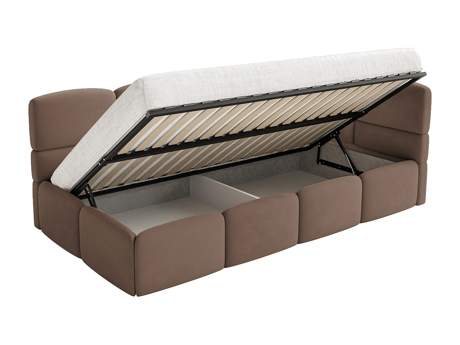 Lit ado 120x200 cm – tête de lit à droite – matelas & coffre de rangement – velours marron – CLOUDY
