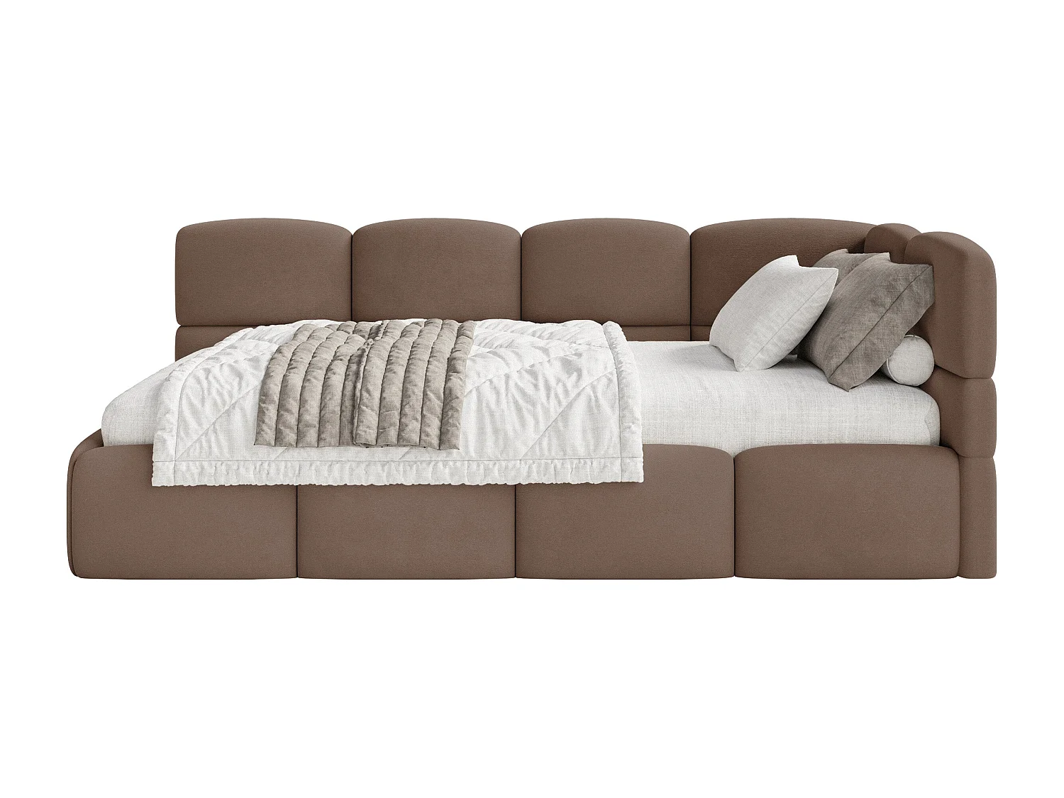 Tienerbed 120x200 – fluweel – Bruin – rechts – CLOUDY
