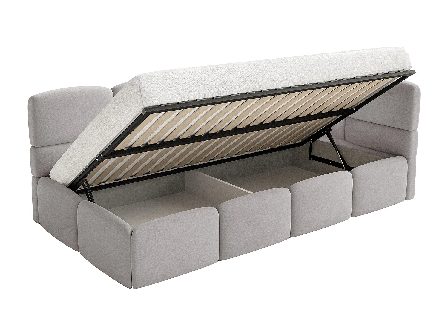 Lit ado 120x200 cm – tête de lit à droite – matelas & coffre de rangement – velours gris clair – CLOUDY