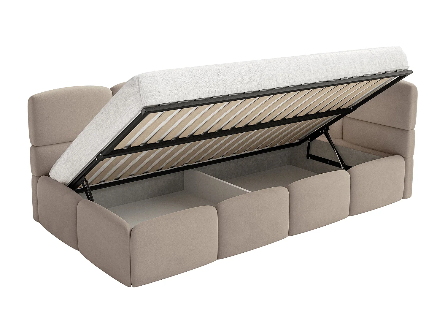 Lit ado 120x200 cm – tête de lit à droite – matelas & coffre de rangement – velours beige – CLOUDY
