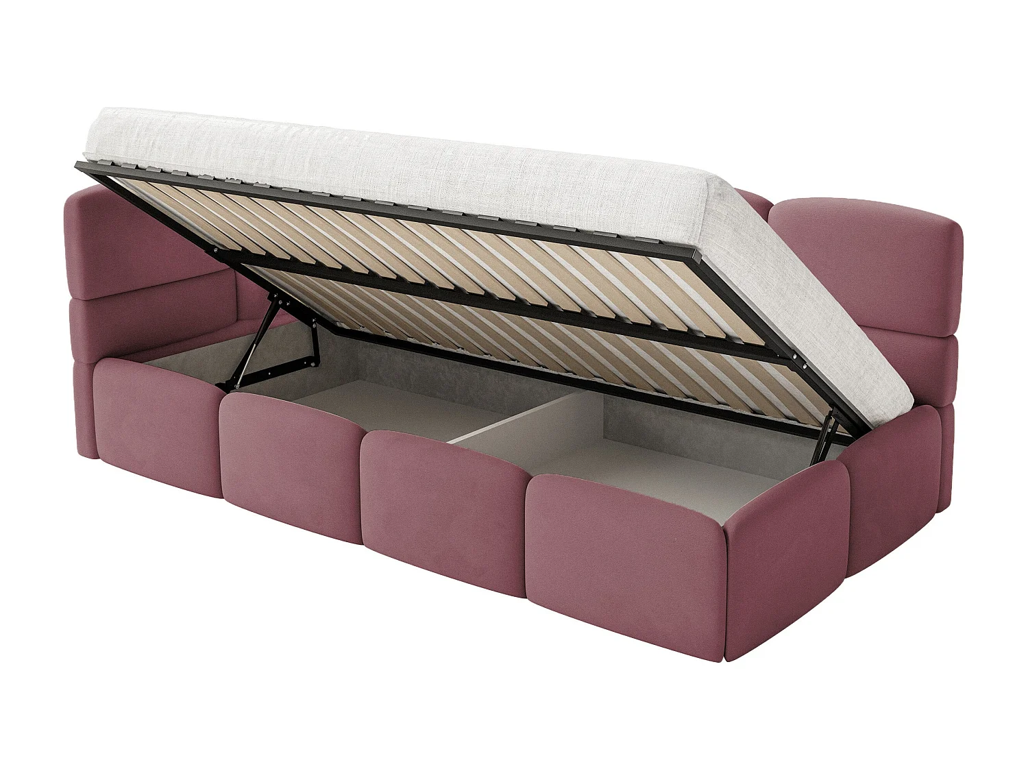 Lit ado 120x200 cm – tête de lit à gauche – matelas & coffre de rangement – velours rose – CLOUDY