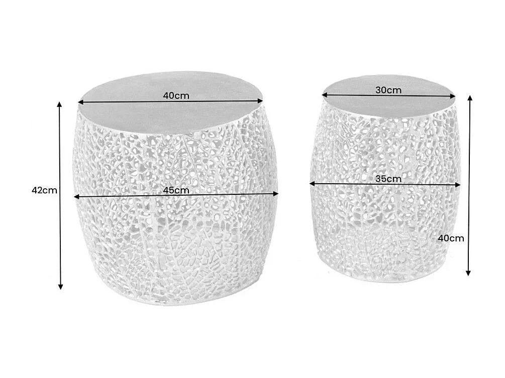 Set van 2 lage METRIX tafels in zilver met klein afgerond motief - Design lage tafels in mat aluminium