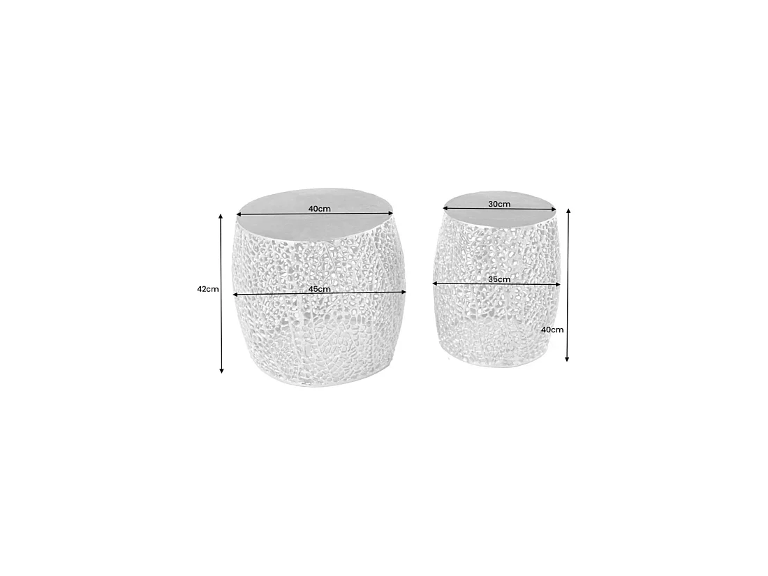 Lot de 2 tables basses METRIX argentées avec petit motif arrondi – Tables basses design en aluminium mat