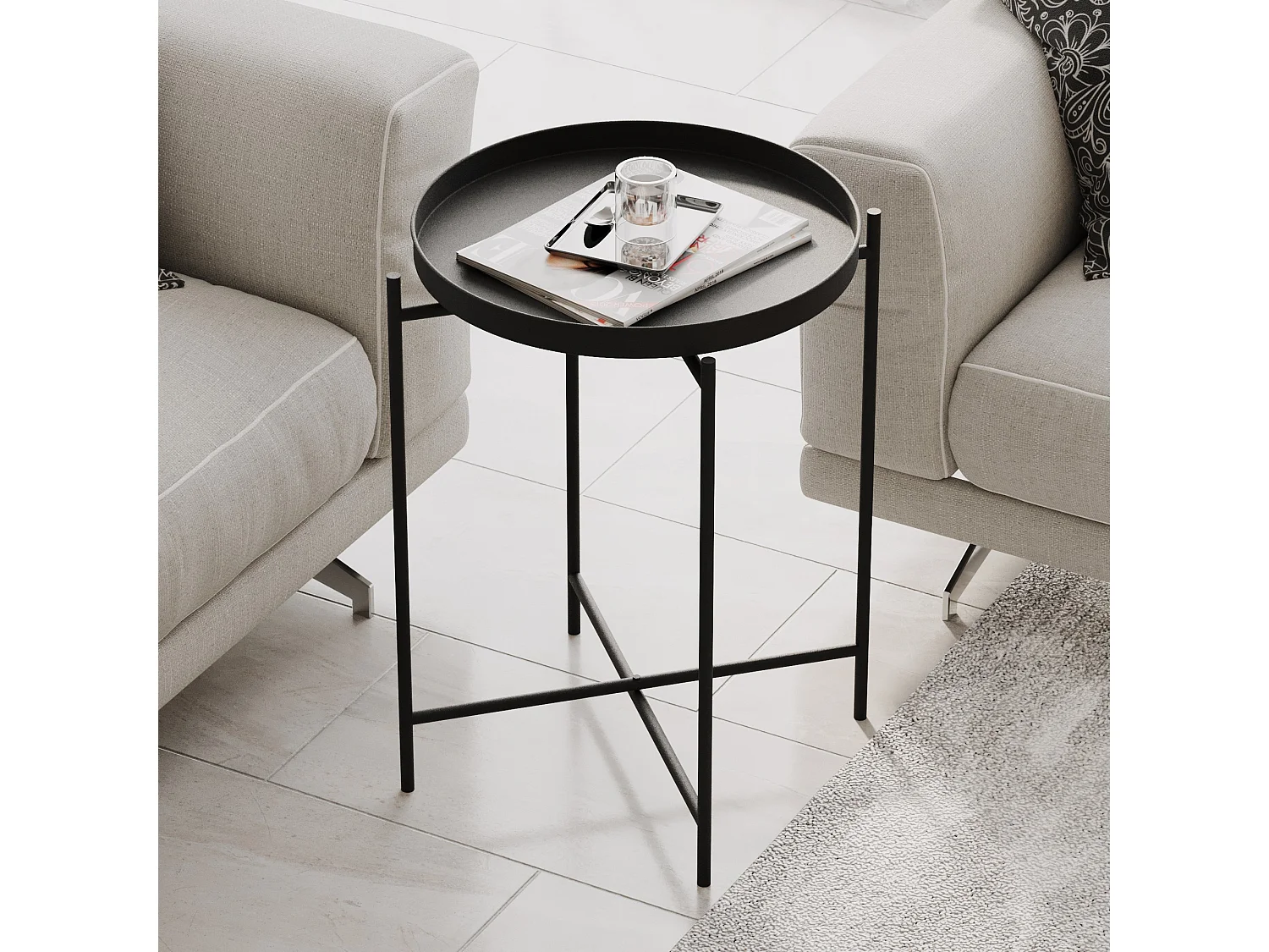 Modern Svart Metall Kaffebord "Sheby" 46 x 46 x 56 cm - Industriell Design