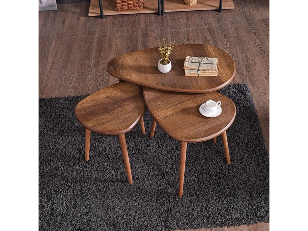 Ensemble de table basse en bois "Alvin" 80 x 52 x 50 cm - Noyer