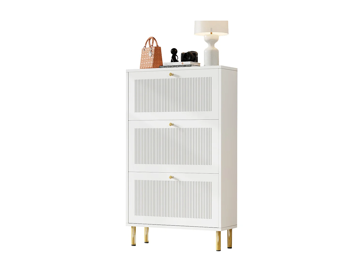 Schuhschrank 73x25x125cm - mit 3 Klapptüren - 6-stufiges Regal - Weiß