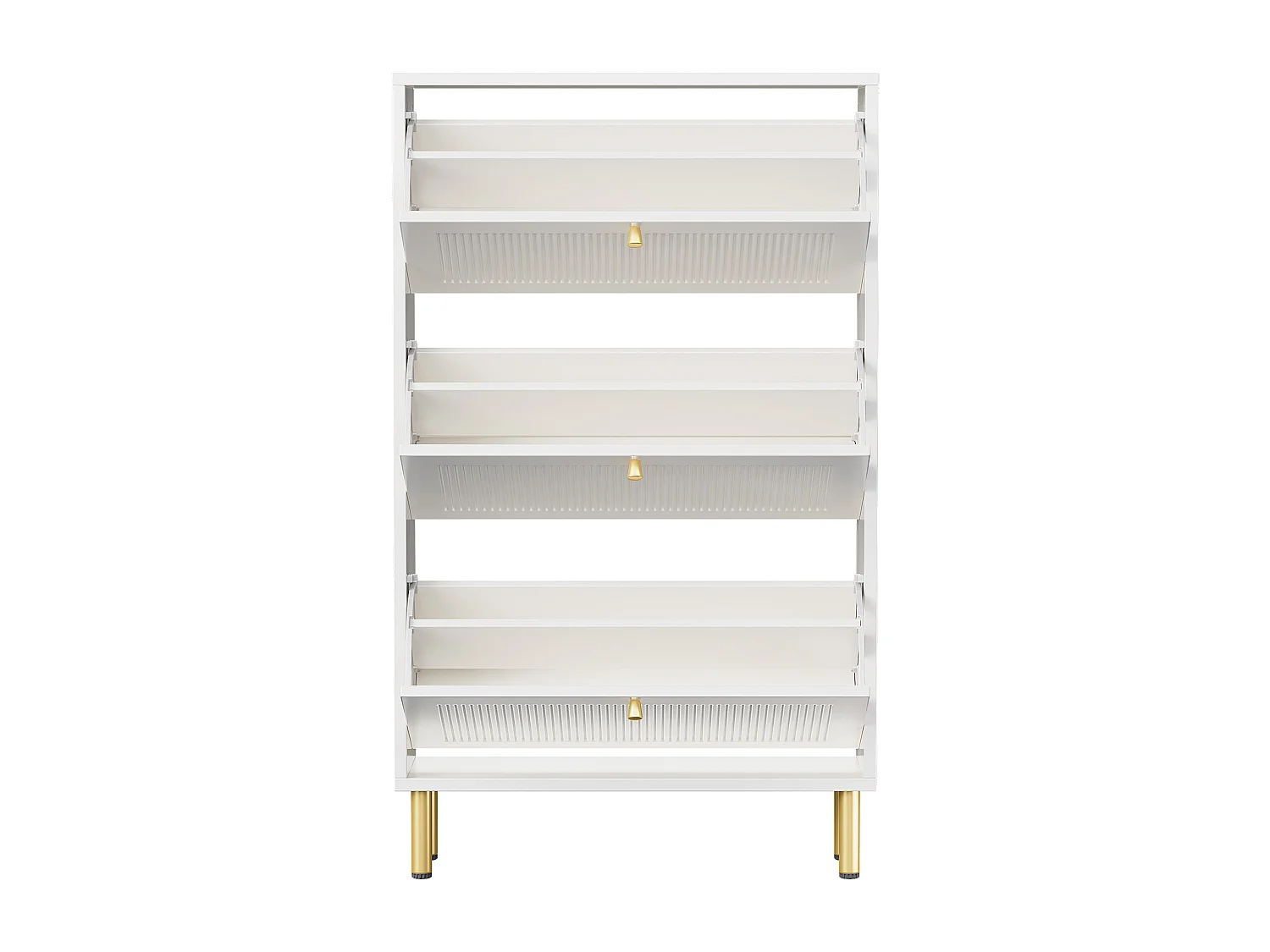 Schuhschrank 73x25x125cm - mit 3 Klapptüren - 6-stufiges Regal - Weiß